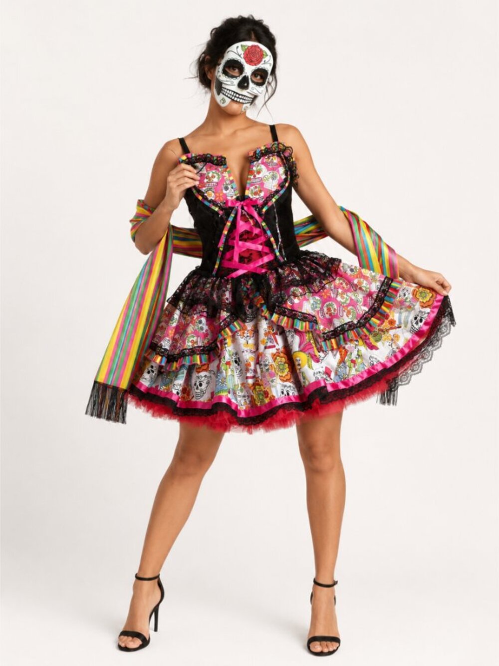 Party King Day of the Dead Sugar Skull Halloween Costume 3pc Set Small